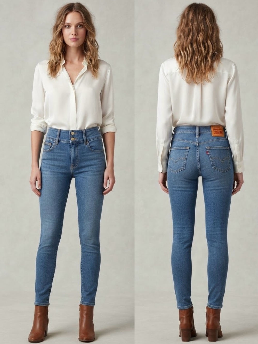 VINTAGE Levi's High-Rise stretch Skinny Jeans in Medium Light Blue.